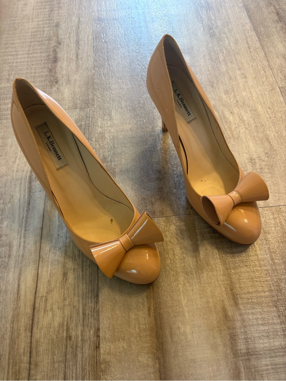 LK Bennett Patent Nude Bow Pumps